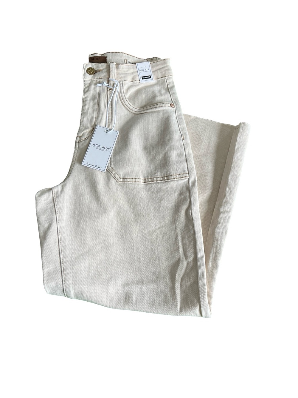 NEW Judy Blue Jeans High Waist Cropped Jeans Ecru Neutral Raw Hem Size 7/28